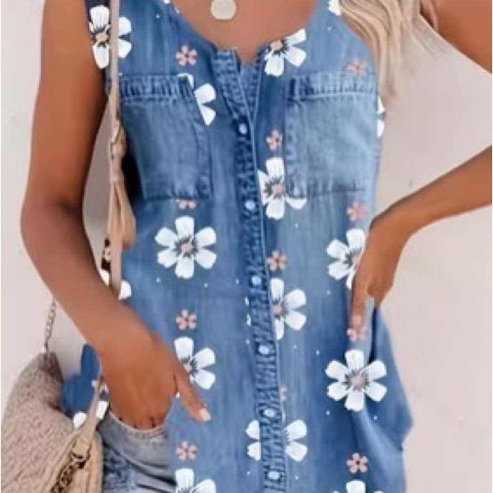 Floral Denim Sleeveless Top